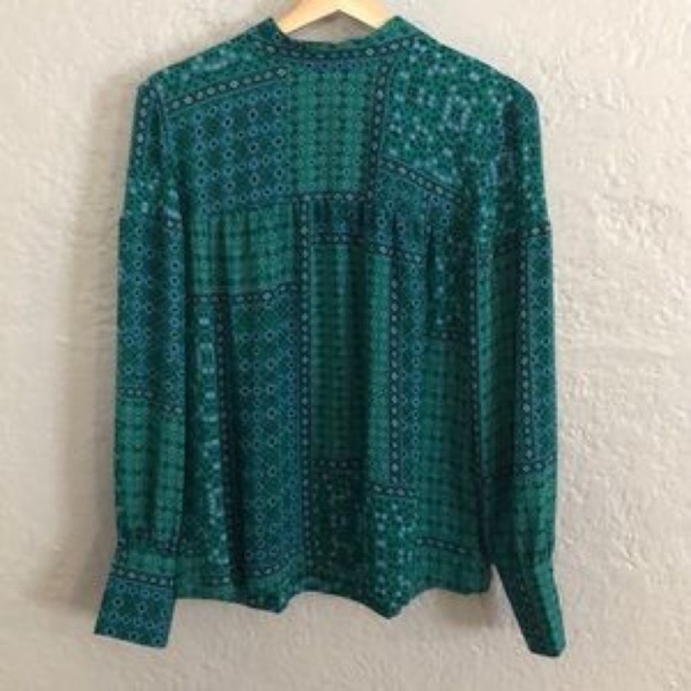 Loft Mock Neck Patchwork Blouse, Size Medium - image 4